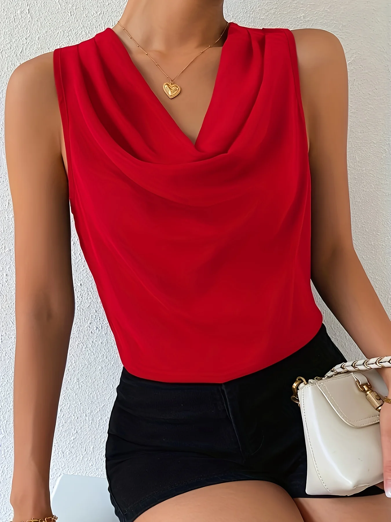 Elegant Plus Size Red Sleeveless Cowl Neck Blouse for Women Comfortable Summer Casual and Formal Top