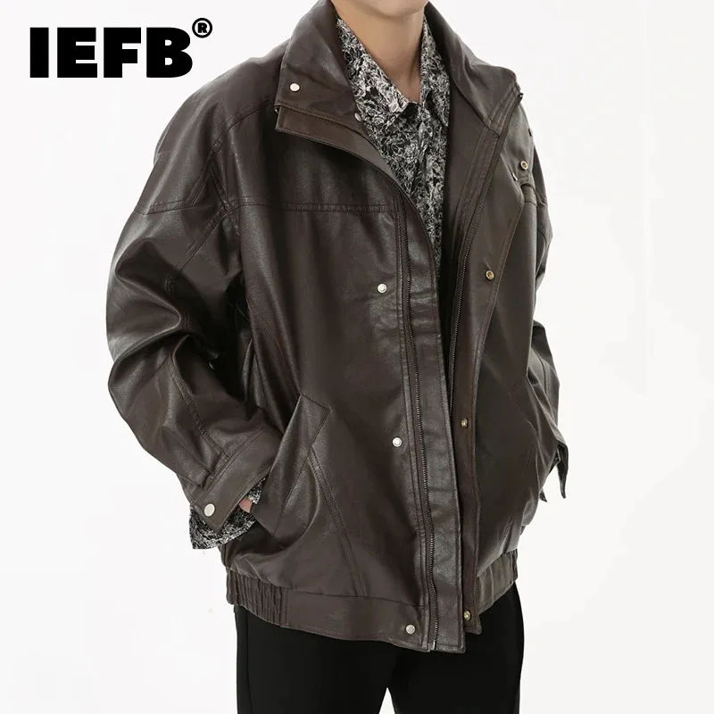 

IEFB Men's Wear Autumn New Stylish PU Leather Jacket American Style Stand Collar Zipper Handsome Casual Male Jacekts Tide 9C6927