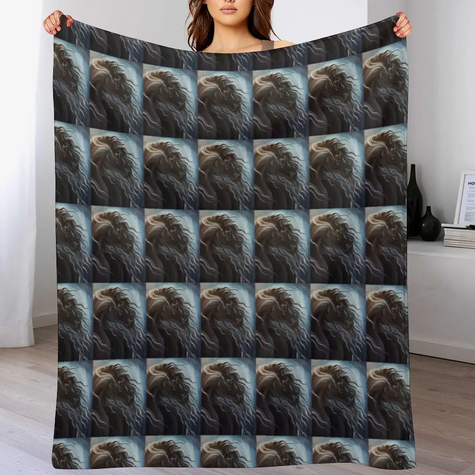 

Friesian Storm Throw Blanket Cozy Light Blanket for Travel Camping Picnic