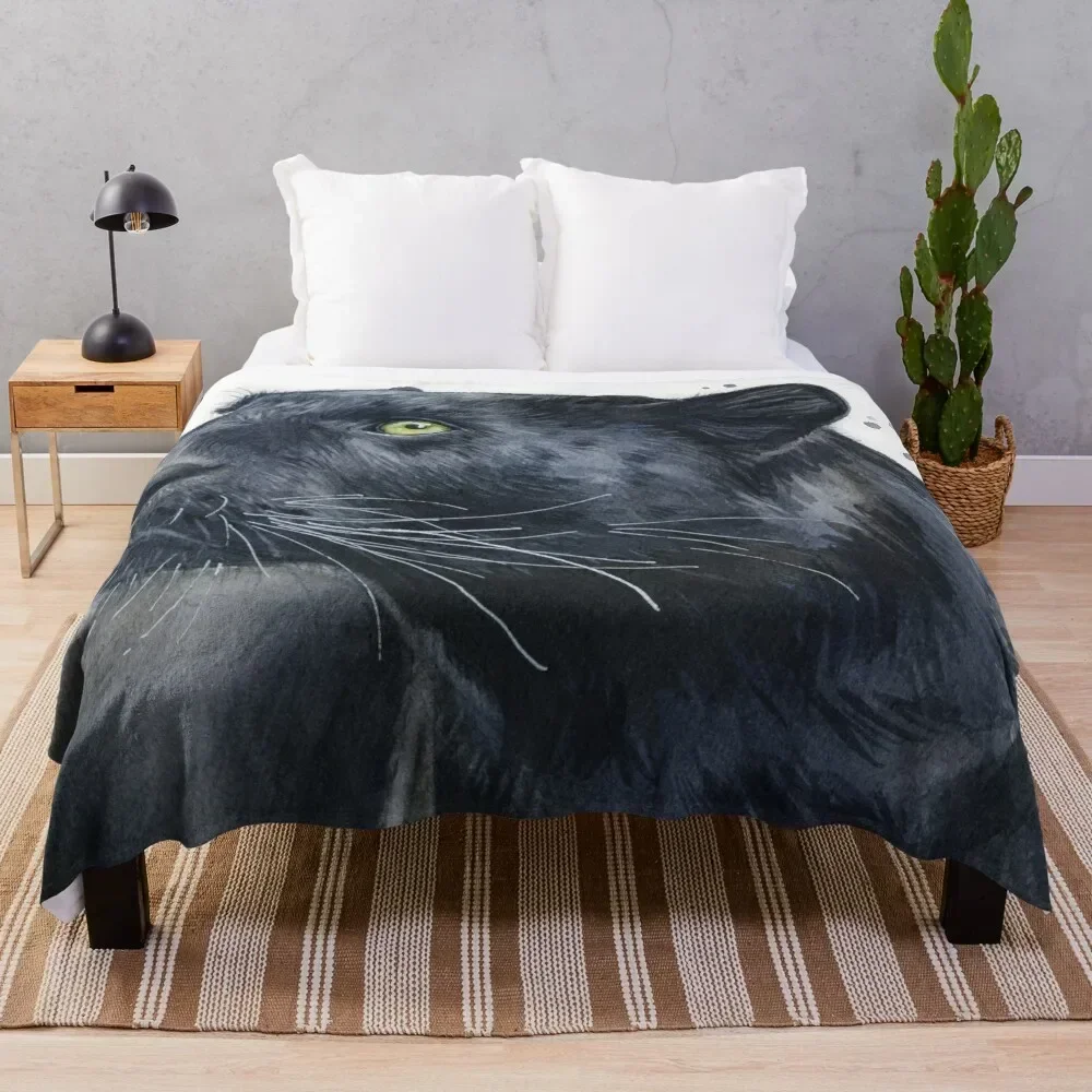 Black Jaguar Panther Watercolor Throw Blanket Comforter Cute Blankets