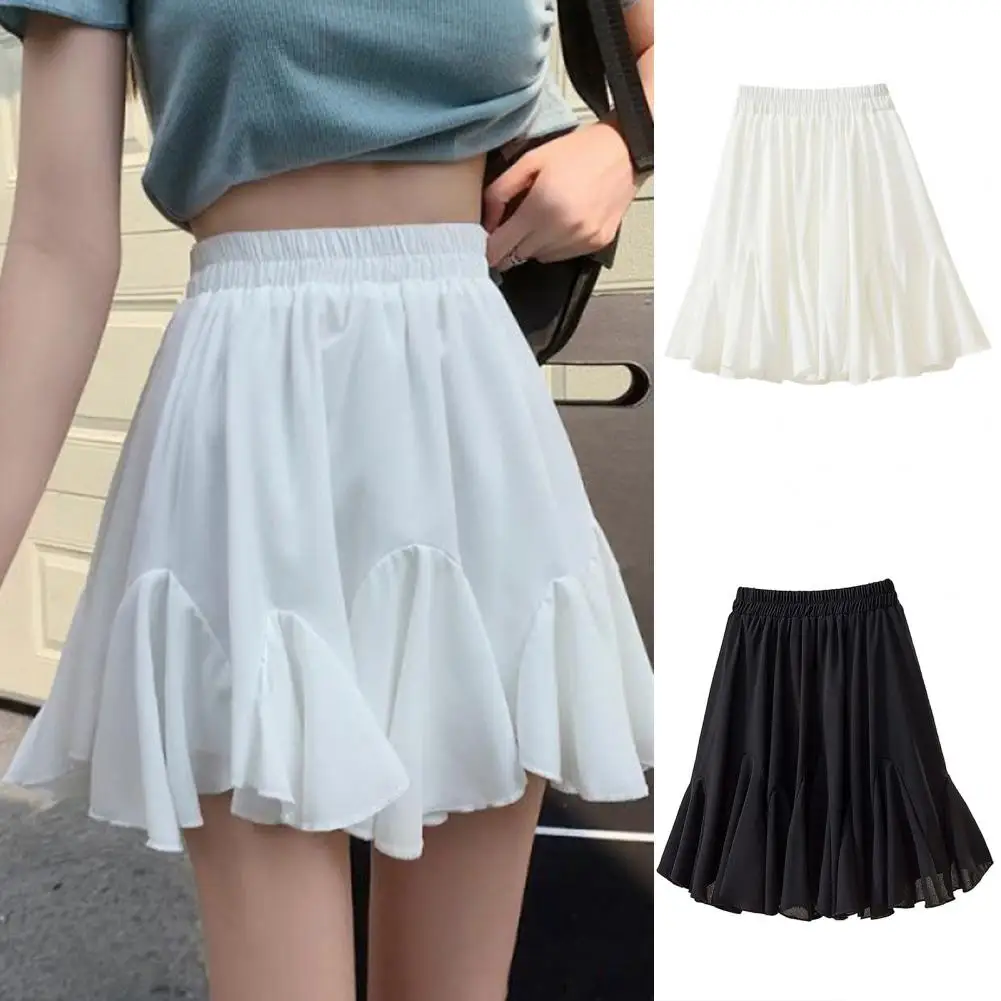 Women Elegant White Ruffled High Waist Mini Skirt Fashion Casual Pleated Fluffy A-line Skirts Summer Lady Party Casual Skirt