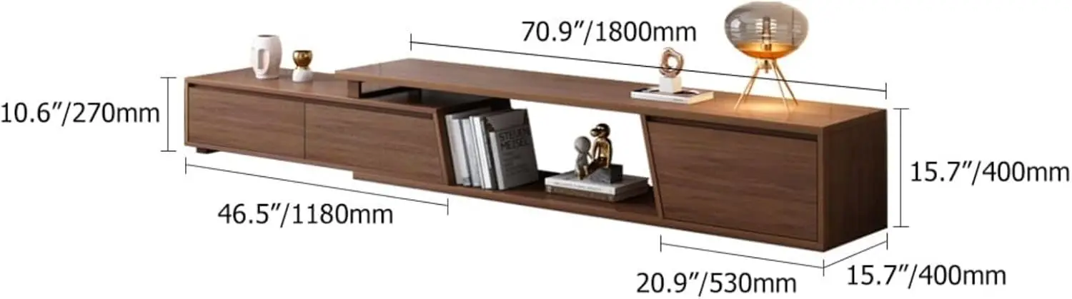 homary Extendable TV Stand with 3 Drawers Minimalist Rectangle Entertainment Center Walnut TV Console Table Up to 110