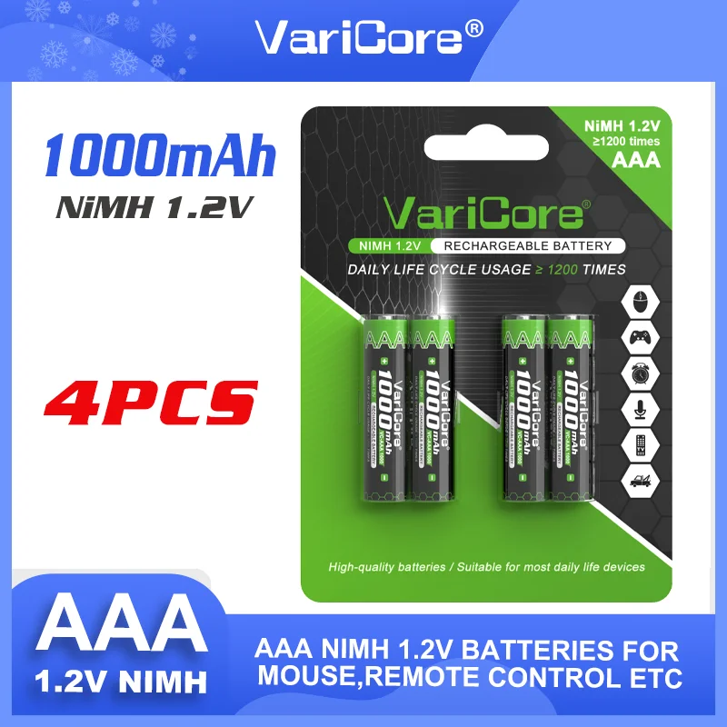 

VariCore VC-AA 1000 Color Box 4PCS NiMH 1.2V 1000mAh Large Capacity Rechargeable NiMH Battery for Toy Remote Control Mouse