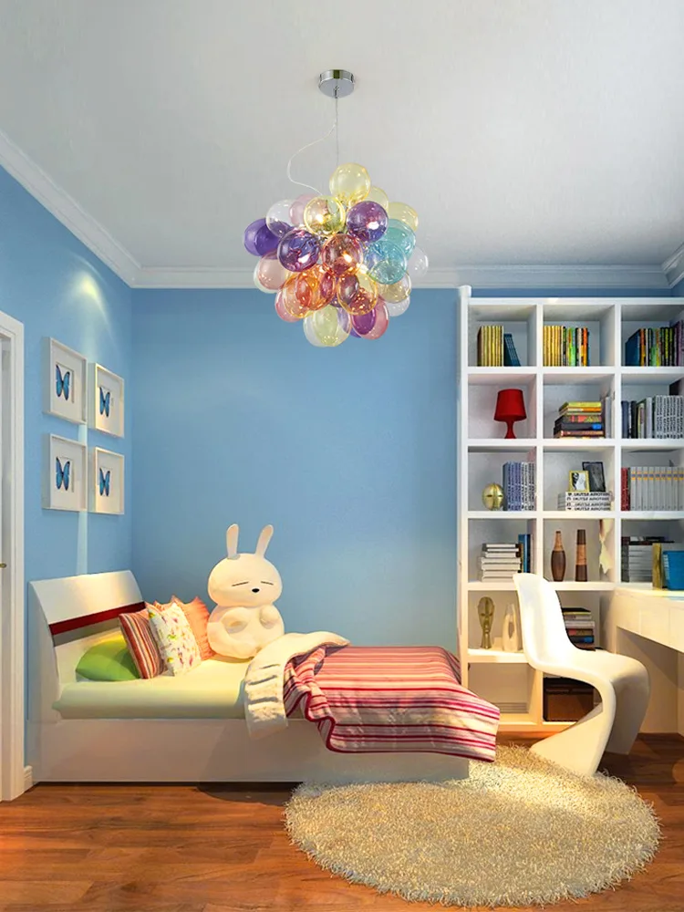 Girls room glass bubble light warm romantic bedroom chandelier Nordic ins style clothing store balloon light view 4
