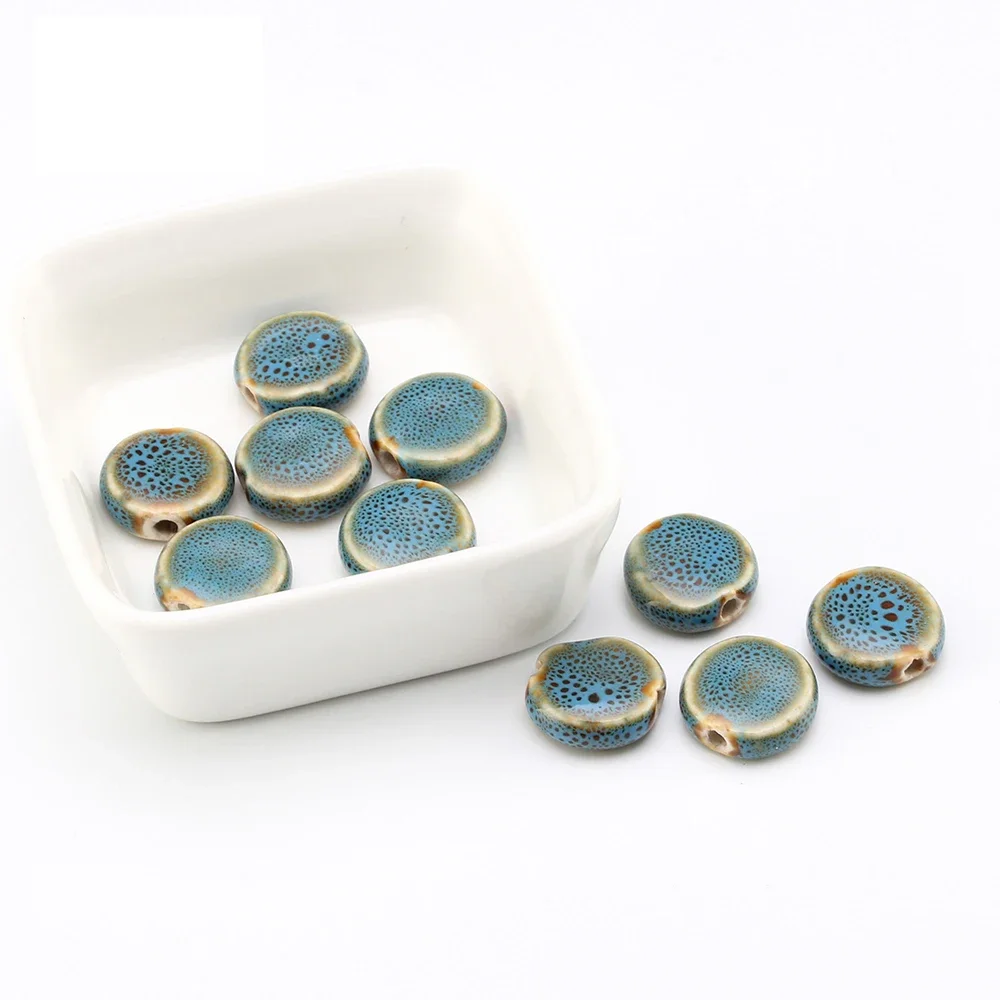 10Pcs Charm Flat Round Ceramic Beads For DIY Bracelet Jewelry Making Accessory Cube Square Chinese Porcelain Spacer Bead Crafts