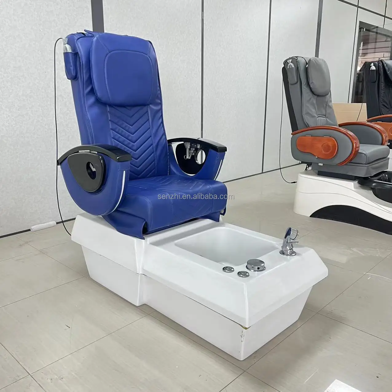 Equipamento de salão de beleza azul massagem pé spa cadeira de luxo elétrica spa pedicure cadeira eua com bomba de drenagem