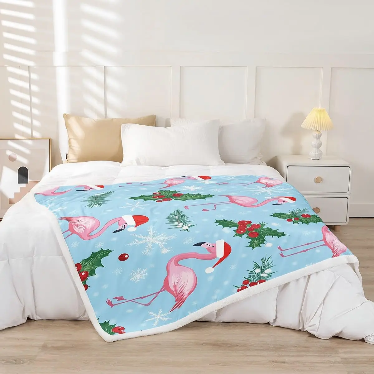Plush Blanket Twin  Merry Christmas Fleece Throw Blanket for Bed Sofa Couch Children Tropical Animal Berry Snowflake Xmas Theme