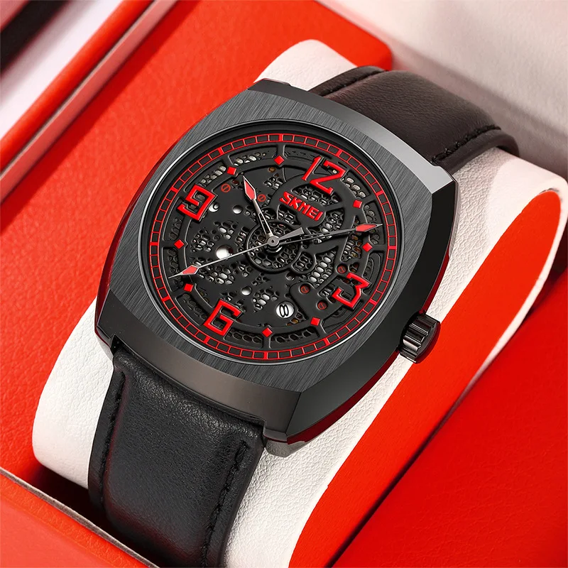 ساعة SkmeiMen's Fashion Trend ذات قرص كبير كوارتز ساعة مضيئة مقاومة للماء للرجال