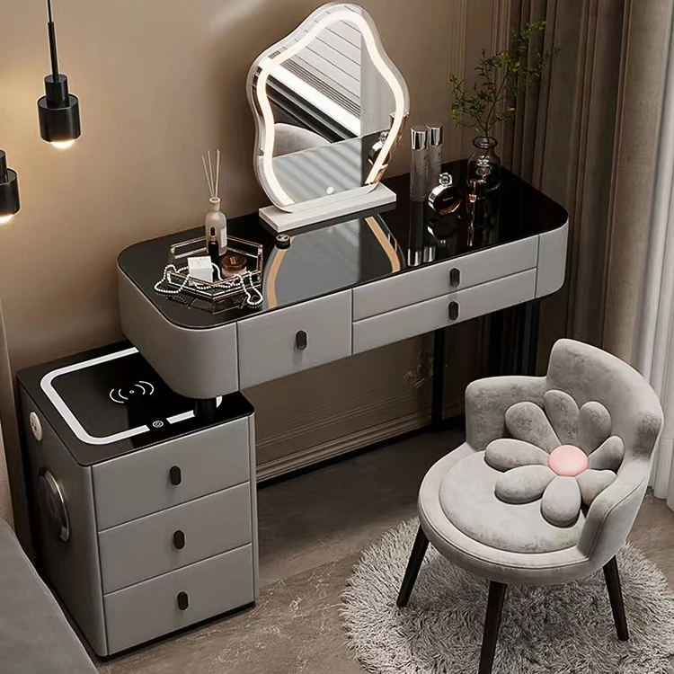 Italian Style Bedroom Dresser Set Make Up Vanity LED Makeup Dressing Table With Lighted Mirror