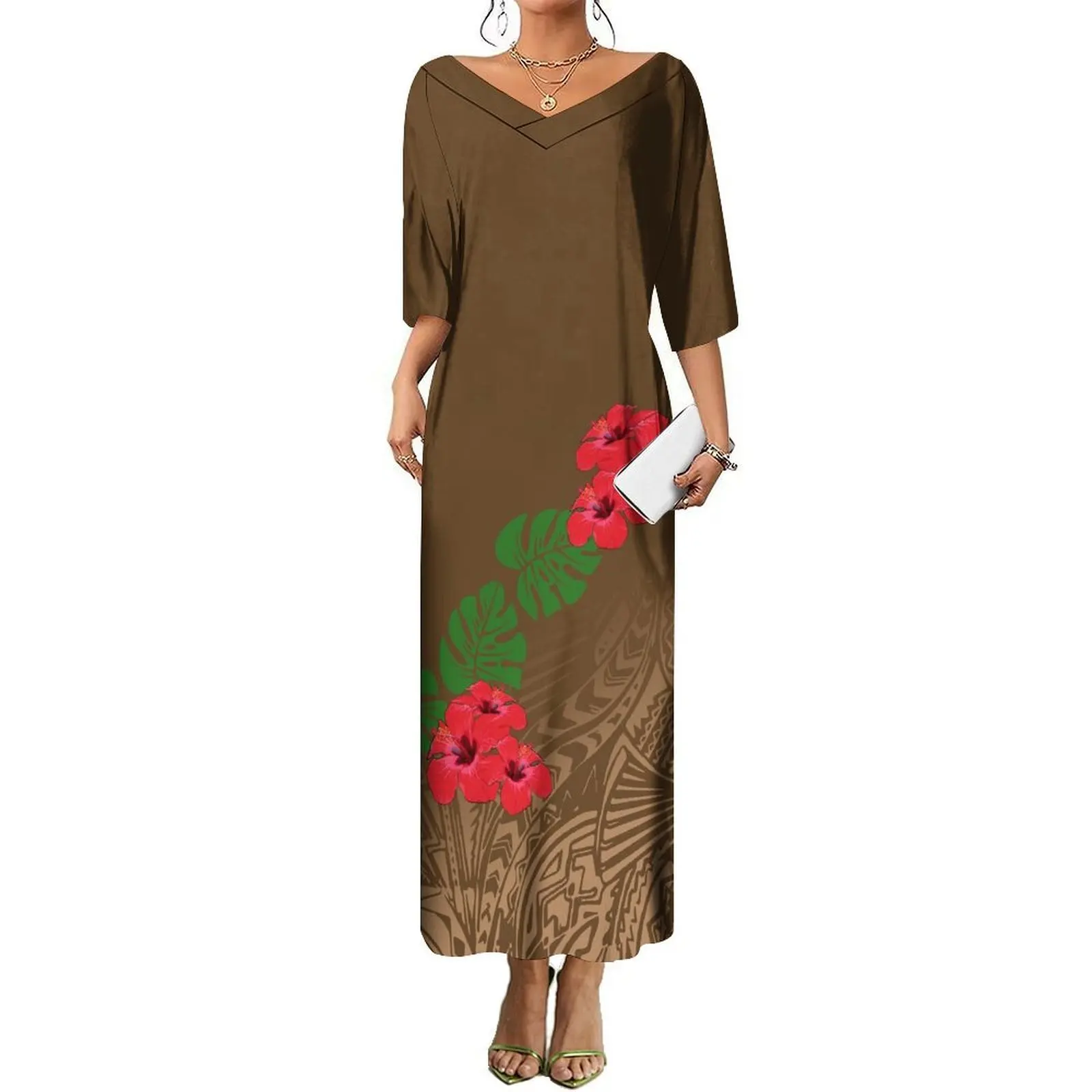 

Полинезийское платье Samoa Hawaii MUMU на заказ, женское летнее повседневное длинное платье без рукавов с цветочным принтом, мягкая легкая ткань