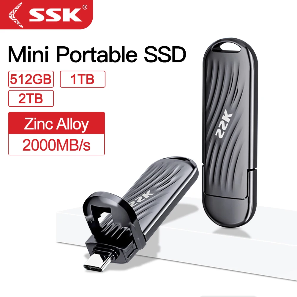 USB-флешки SSK 2 ТБ USB3.2, высокоскоростные металлические флеш-накопители 1 ТБ, портативные накопители, высокоскоростные OTG-накопители, металлические флеш-диски Type-C