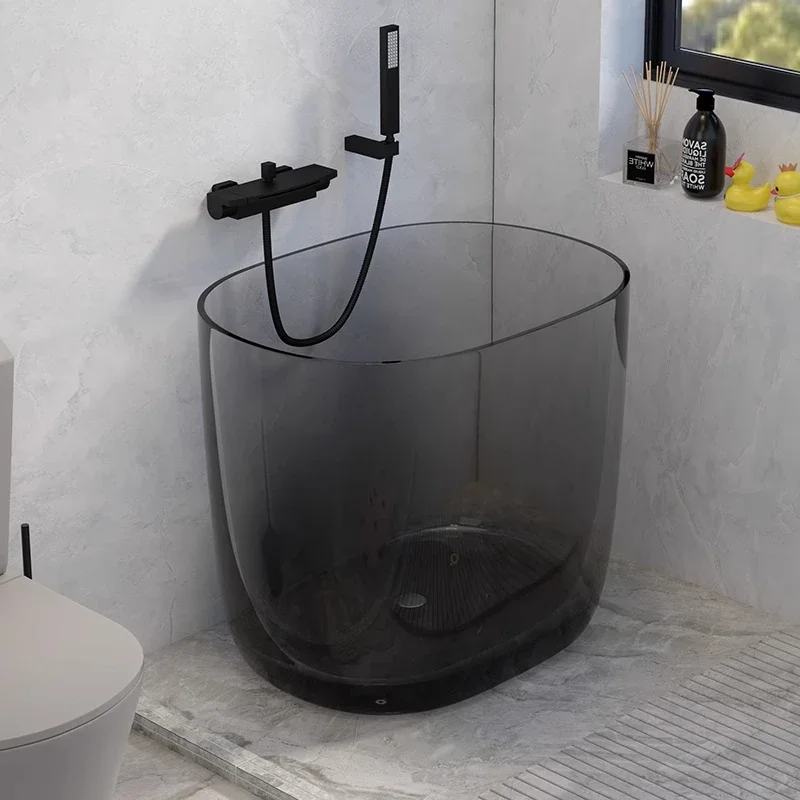 Transparent small bathtub, small apartment mini deep bubble independent Japanese bathtub, removable household colored resin