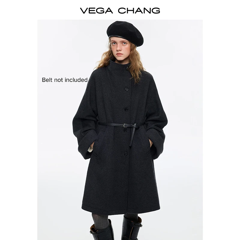 

Vega Chang New Winter Women's Woolen Coat, Quiet Luxury Style, Wool Stand-Up Collar, Loose Cape-Like Mid-Length Coat [Belt Not Included]