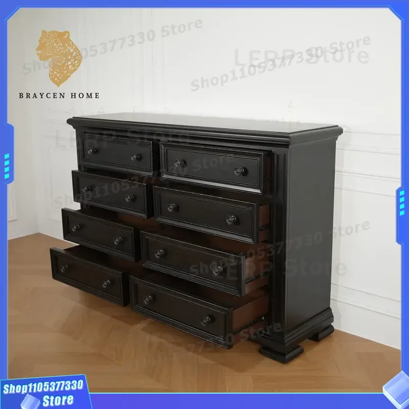American Antique Style Solid Wood Desk Drawer Cabinet 8 Drawers Simple Storage Furniture for Home Office Wholesale Wooden