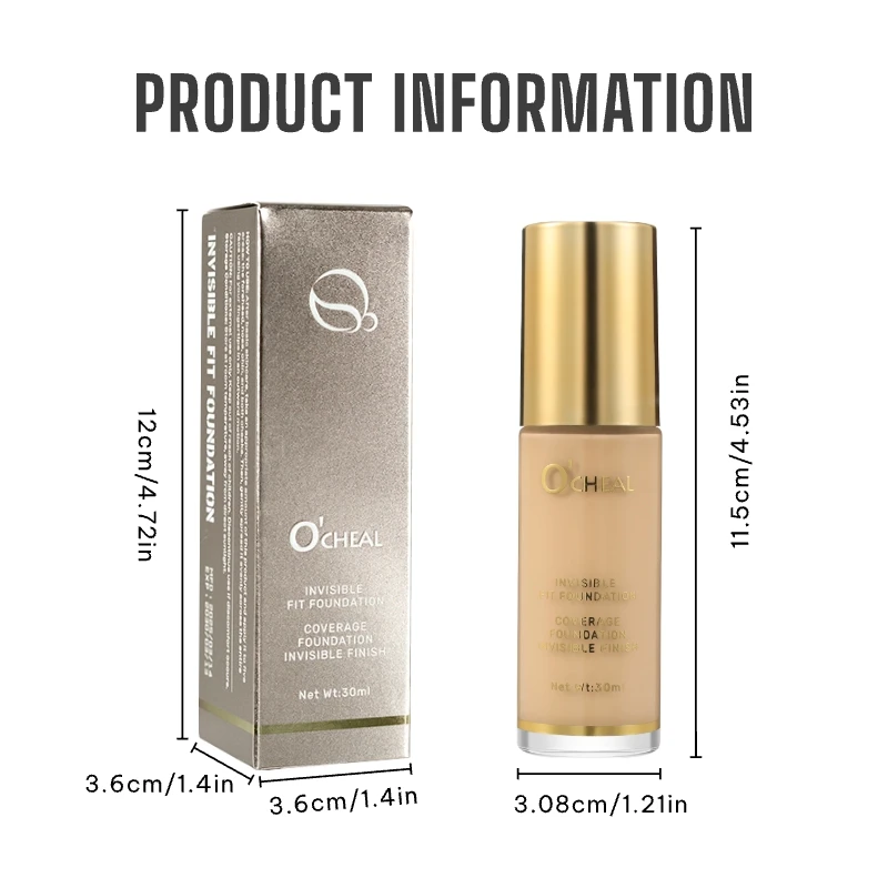 Fond de teint à couverture complète – Imperméable, durable, finition mate, idéal pour cacher les cernes, aspect naturel – Tous types de peau