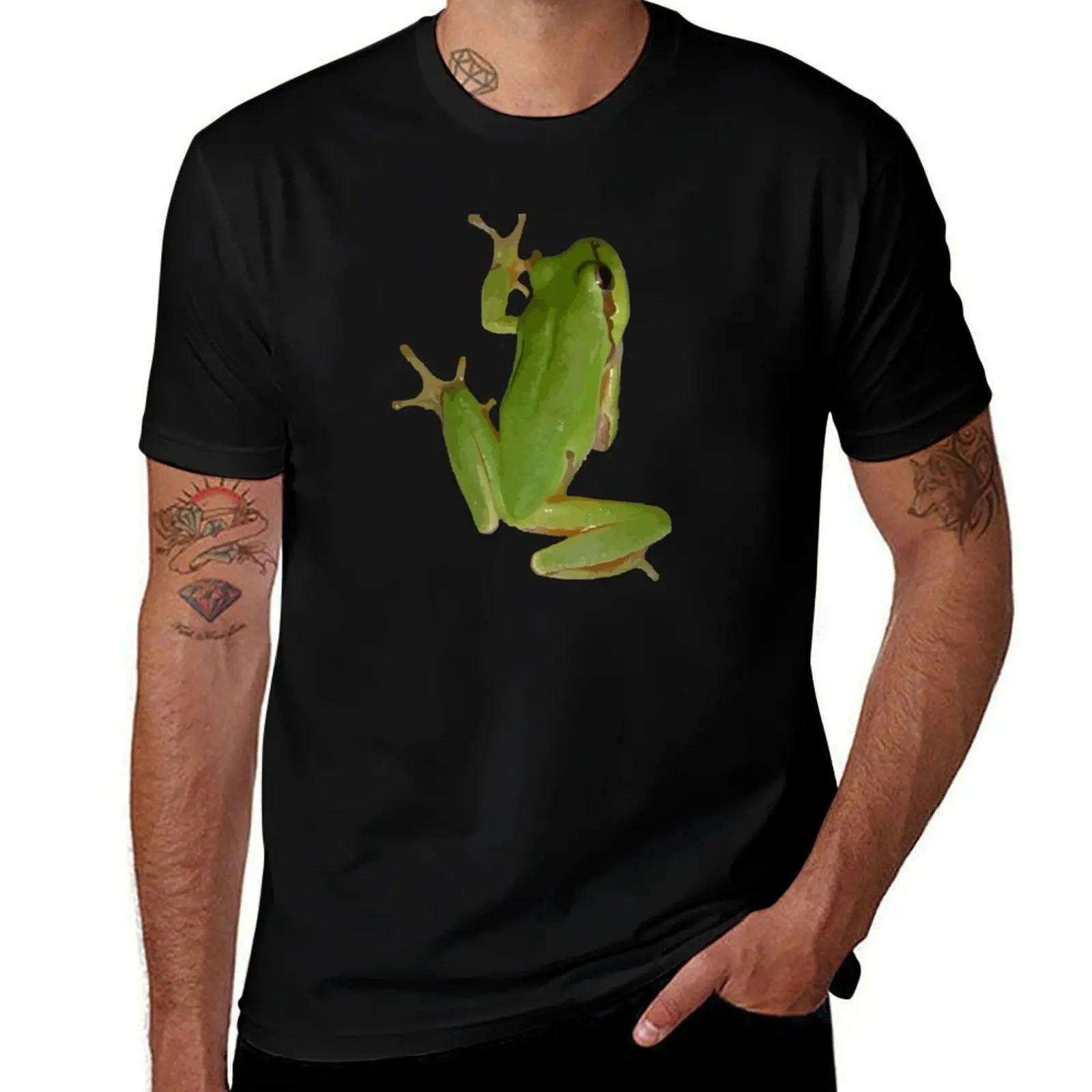 T-shirt léger à motif de grenouille verte grimpante, motif vectoriel, pour le travail