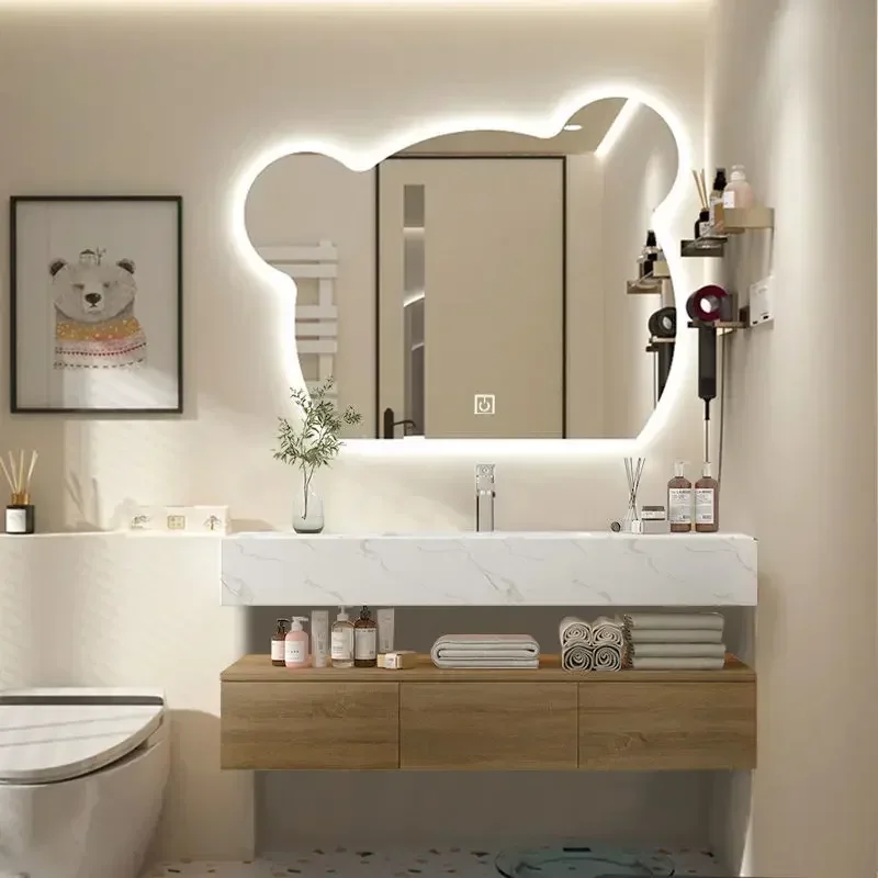 Bathroom Vanity with Sink Top, Solid Wood Bathroom Storage Cabinet with Bear mirror Undermount Sink and Tip-Out 2 layer Drawers