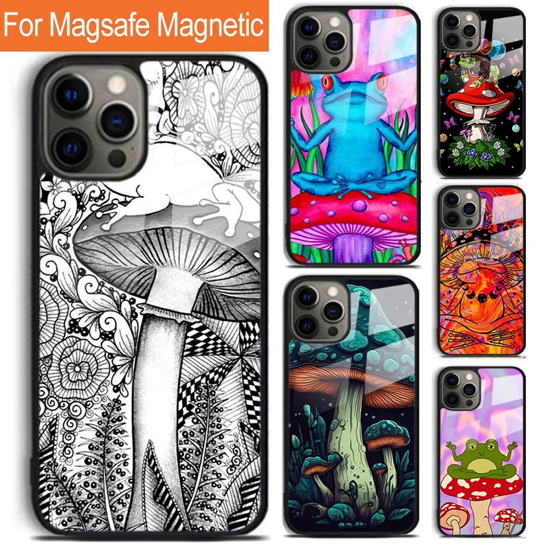 Hippie Mushroom Frog shrooms Phone Case For iPhone 16 15 14 13 12 11 Pro Max Plus Magsafe Magnetic Wireless Charging Cover