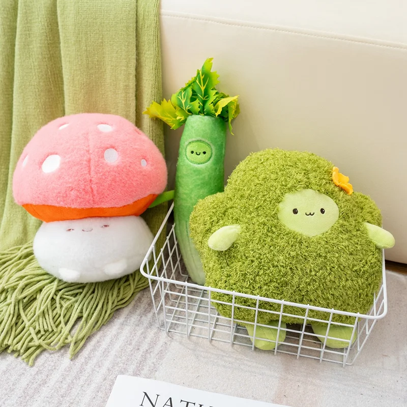 Kawaii الخضار الأسرة بلوشي البروكلي البروكلي الباذنجان الثوم الفجل البطاطس الكرفس اليقطين الفطر محشوة ألعاب الدمى الاطفال