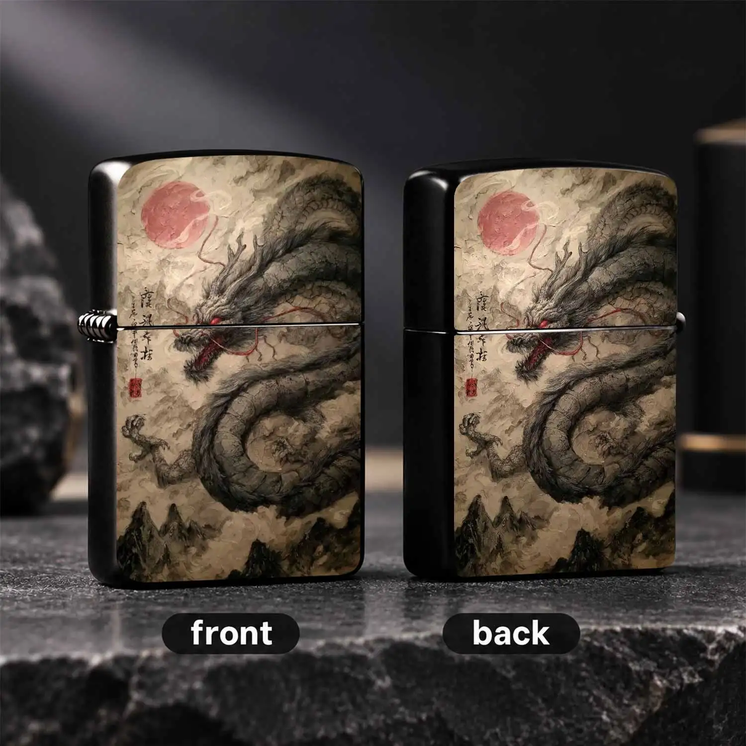 Eastern Style Style Auspicious Dragon Red Sun Pattern Lighter, Retro Oriental Aesthetic Portable Ignition Tool, Full-Scenario Applicable Practical Accessory For Daily Use, Collection, Gifting And Desktop Display, Exquisite Vintage Art Print