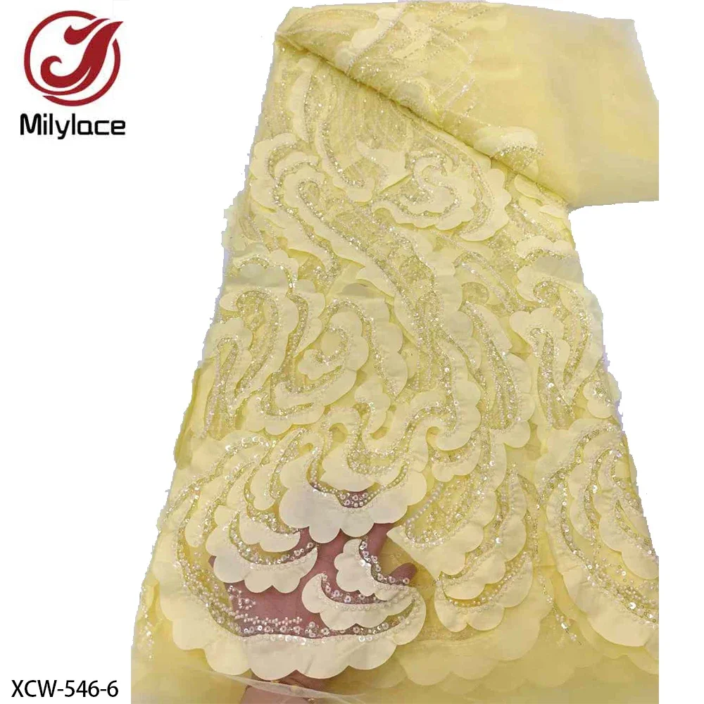 African Lace Fabric High Quality French Net Embroidery Sequins Beaded Lace 5 Yards for Wedding Evening Party XCW-546