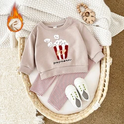 Baby Girls Clothing Thick Tracksuit Cute Popcorn Embroidery Toddler Top+Pants 2Pcs Long Sleeves New Kids Clothes Set Winter