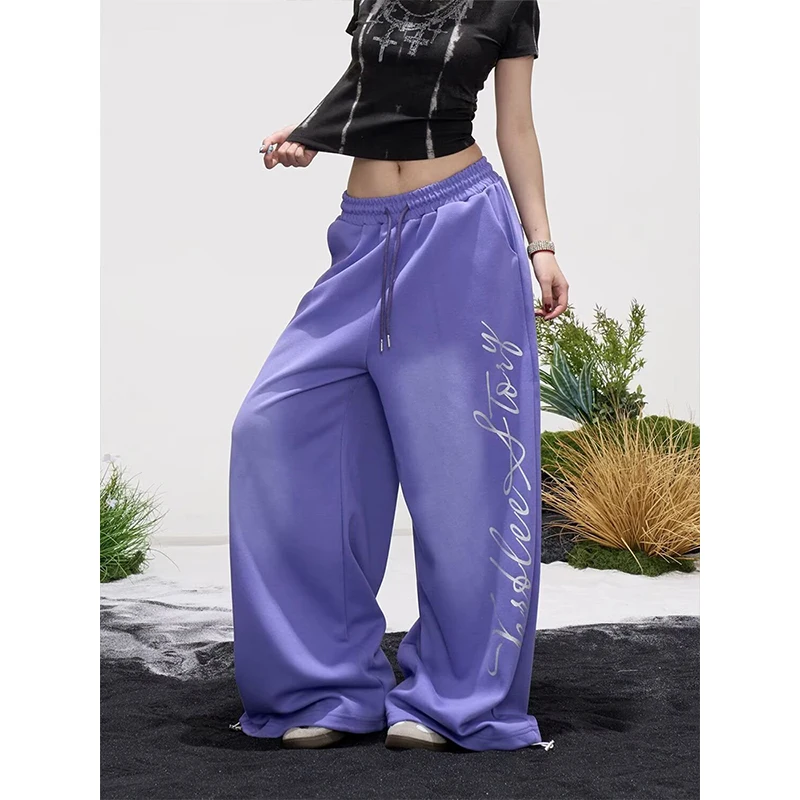 Women Blue Oversize Letter Pants Harajuku Baggy Sweatpants Y2k Vintage Streetwear Japanese 2000s Trousers Autumn Clothes