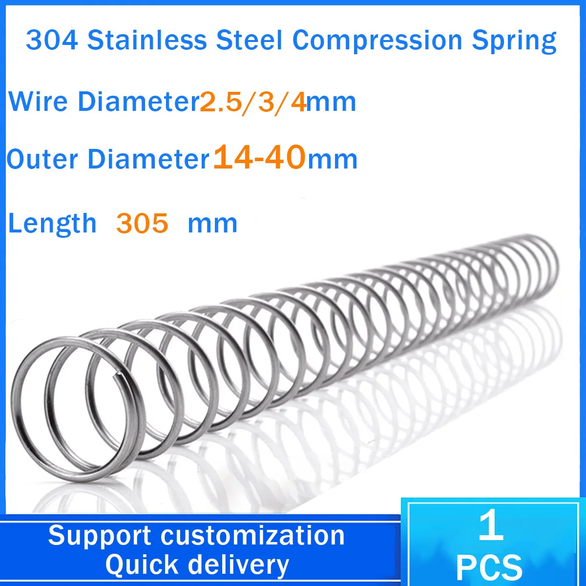 

304 Stainless Steel Long Compression Spring Outer Diameter 12-30mm Wire Diameter 2.0mm Length 305mm Customization