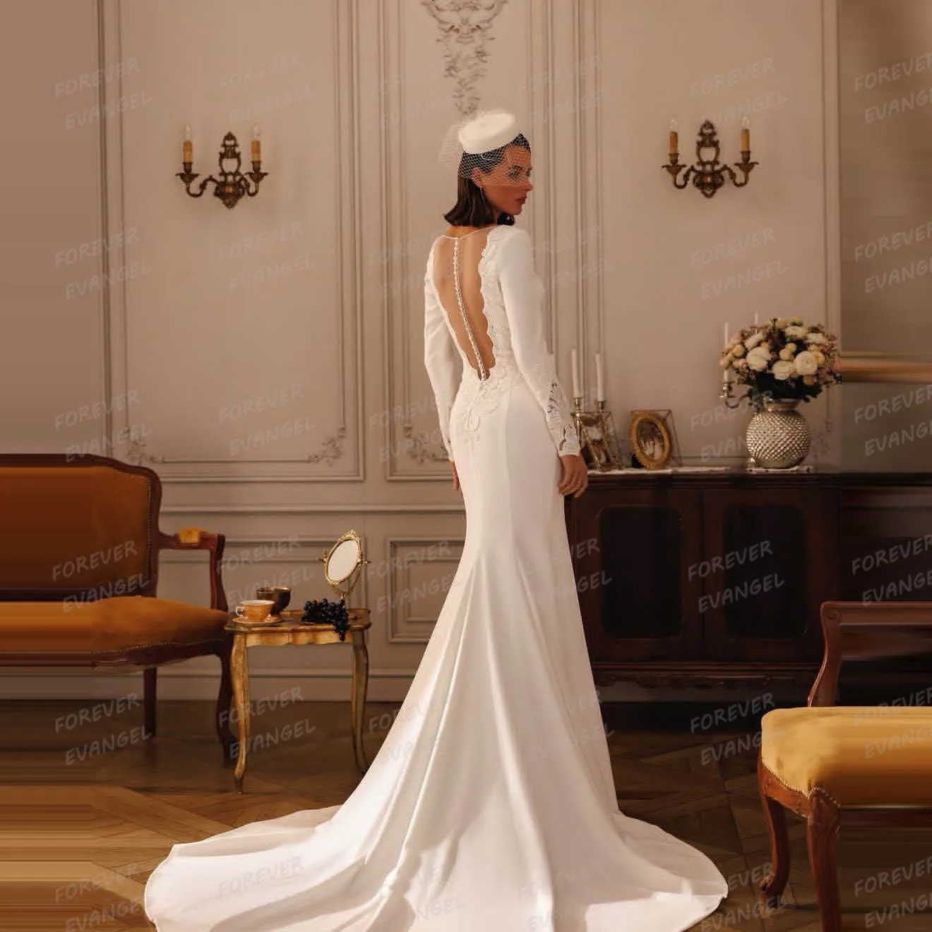 Simple Mermaid Wedding Dresses Woman's Sexy Formal Long Sleeve Appliques Backless Bride Gowns Vestidos Customized فساتين سهرة