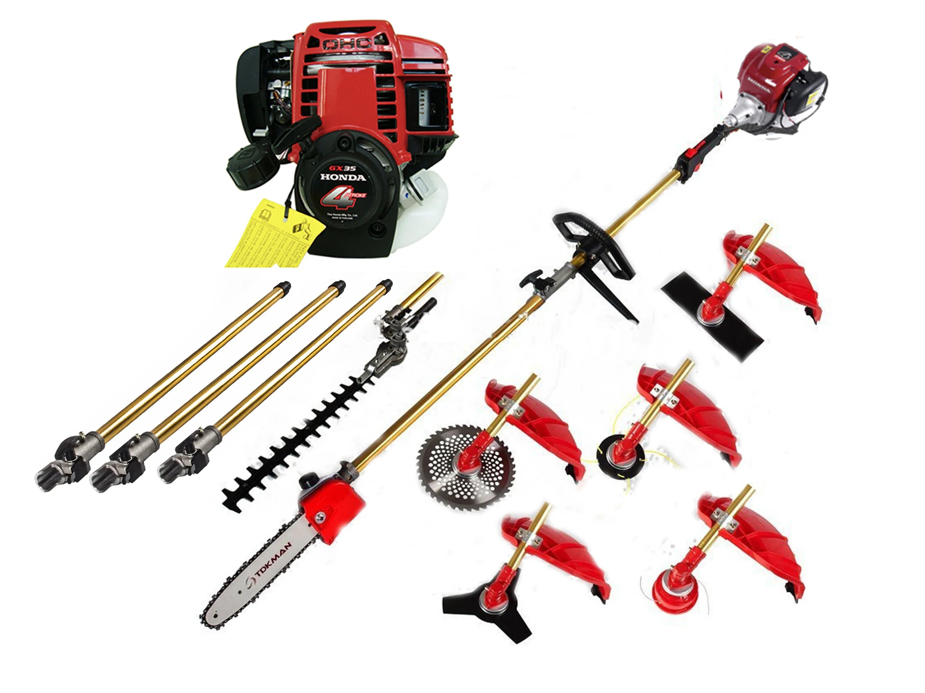 GX35 4 strokes brush cutter pole saw garden hedge trimmer saw chain + 3 extend poles