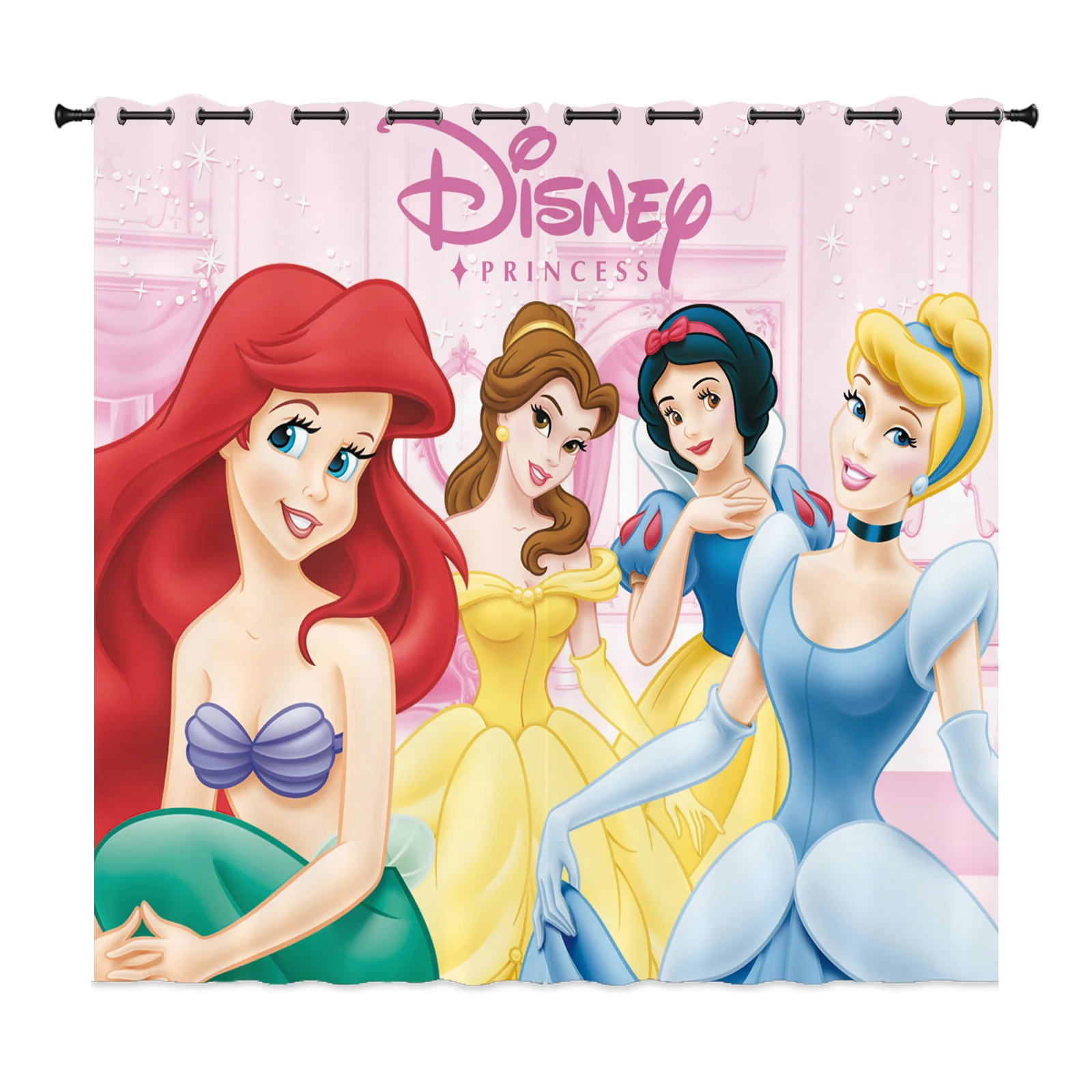 Disney Princess Printed Curtains For Living Room  Bedroom Blackout Curtains 1pc Cartoon Cute Dustproof Perforated 커튼 Home Decor