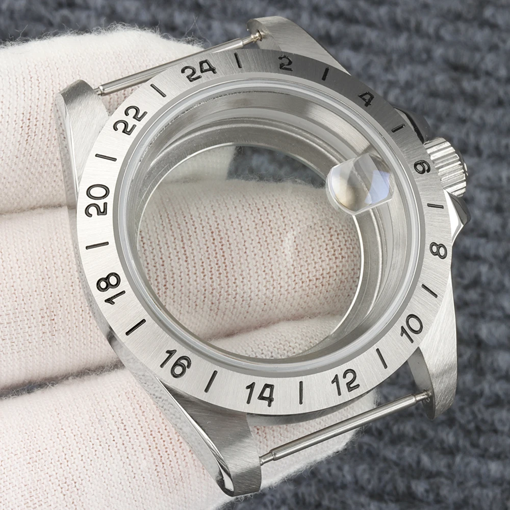 39mm FIT EXP 24 Hour GMT Steel Bezel Watch Case For NH35 NH36 NH38 NH34 Movement Sapphire glass Explorer 2 Case Watch Parts