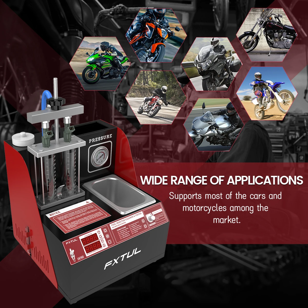 

Unt60 110V 220V Dual-Cylinder Two-in-One Ultrasonic Diagnostic Tool for Motorcycles (Fuel Injector Cleaning Machine)