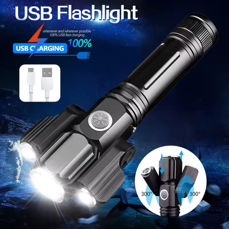 D5 3led Searchlight Night Riding Bright Flashlight Usb Rechargeable Tactical Flashlight Led Waterproof Bicycle Front Light Lamp