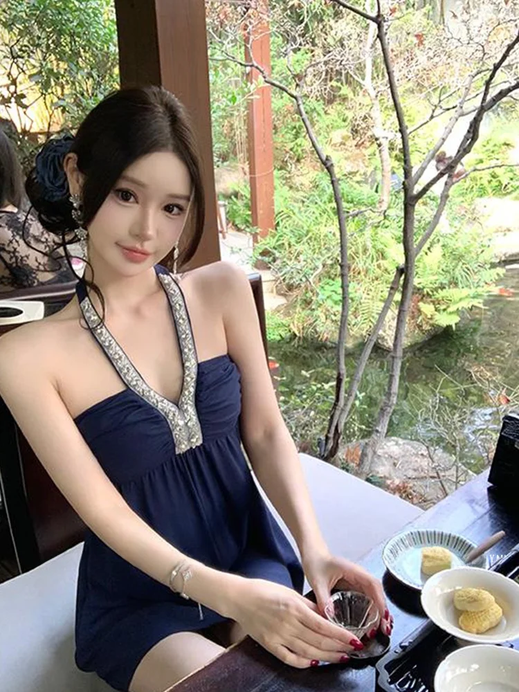 

Женское летнее платье XZY Ele ort А-силуэта с вышивкой и стразами, приталенное, в корейском стиле, повседневное