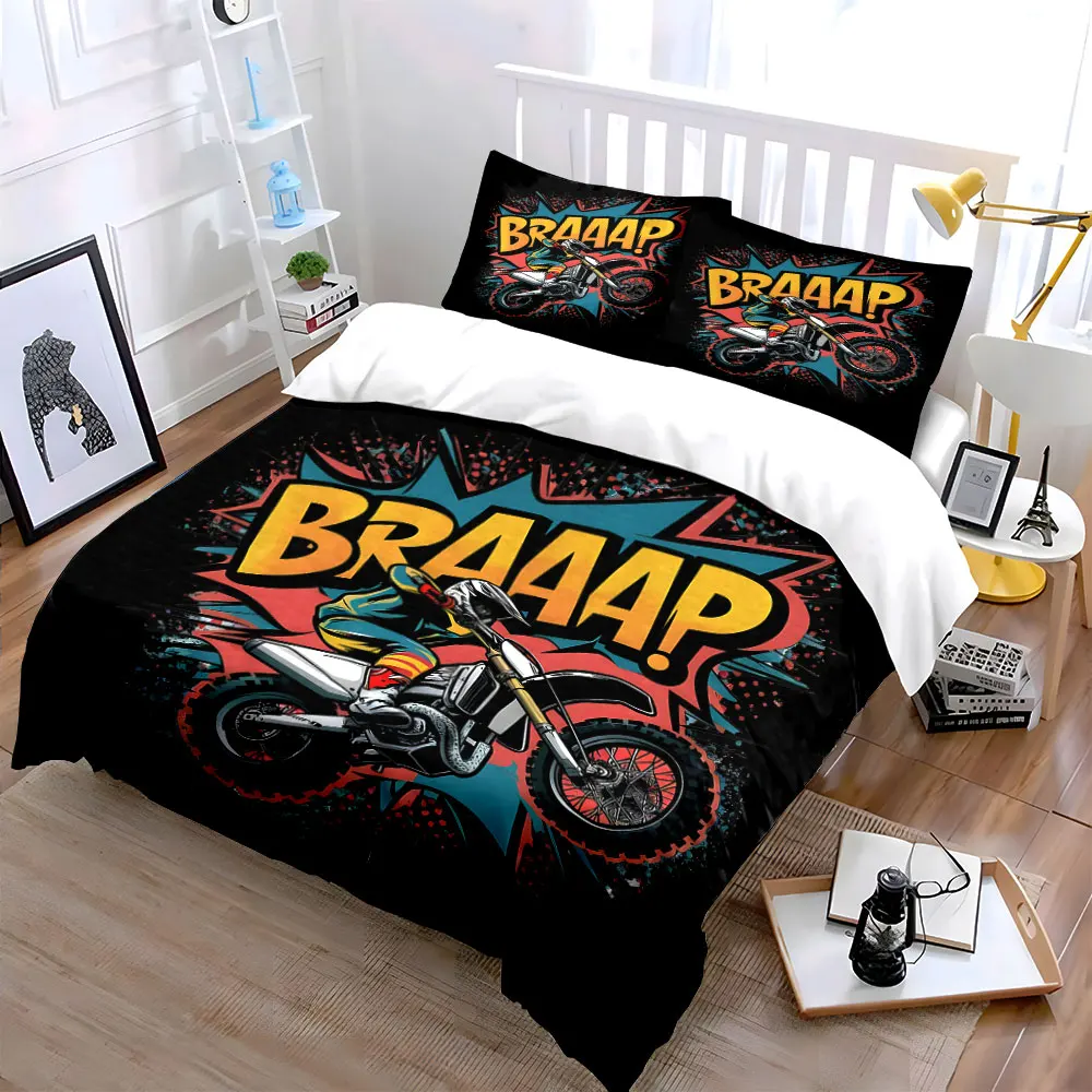 Motocross Jump Creative Illustration Duvet Cover Set with 3D Printing Design Soft Polyester Bedding Set All-Season Comfort
