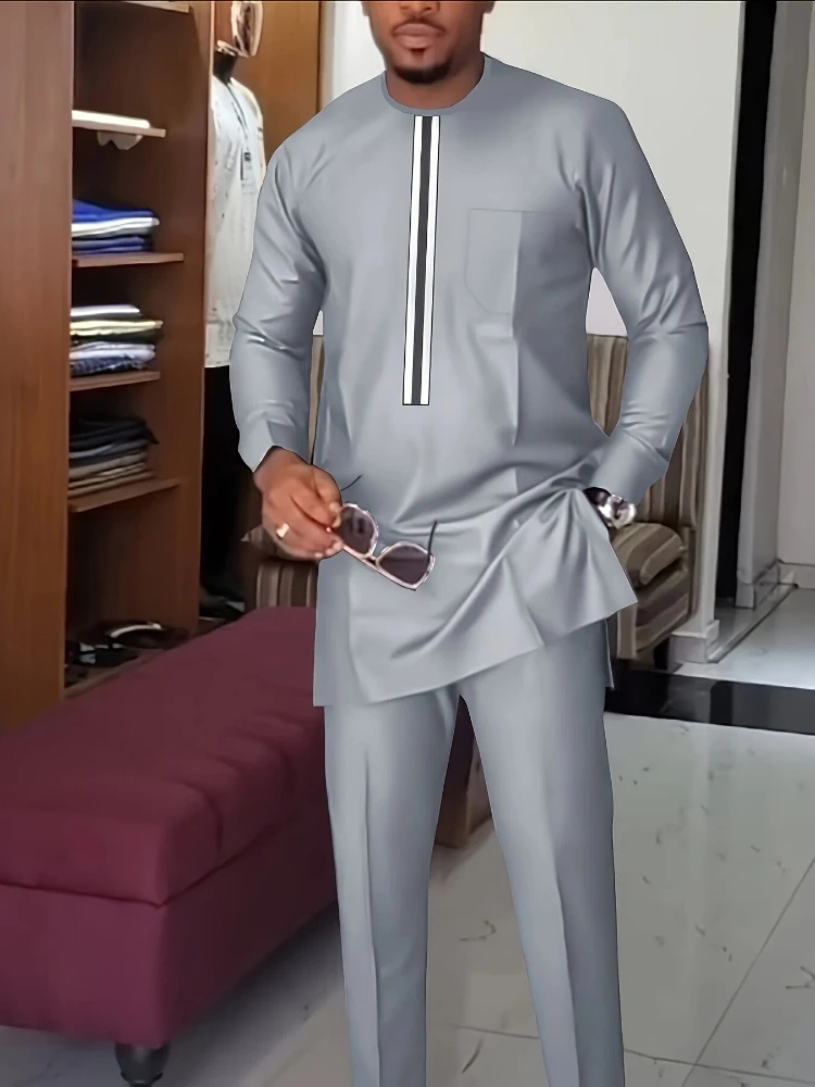 

Men's Casual Long-Sleeved Two-Piece Set: Mid-Length Top and Trousers