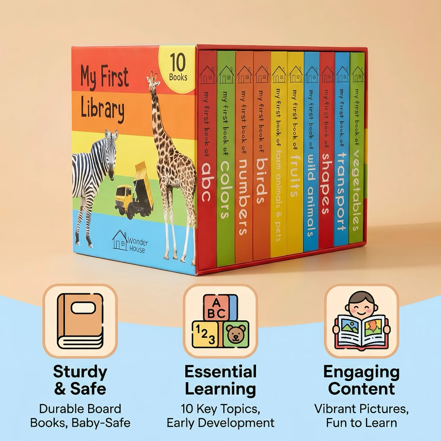 My First Library 20 Books Set, Toddler English Picture Dictionary, Preschool Learning Words Book Box, Baby Cognitive