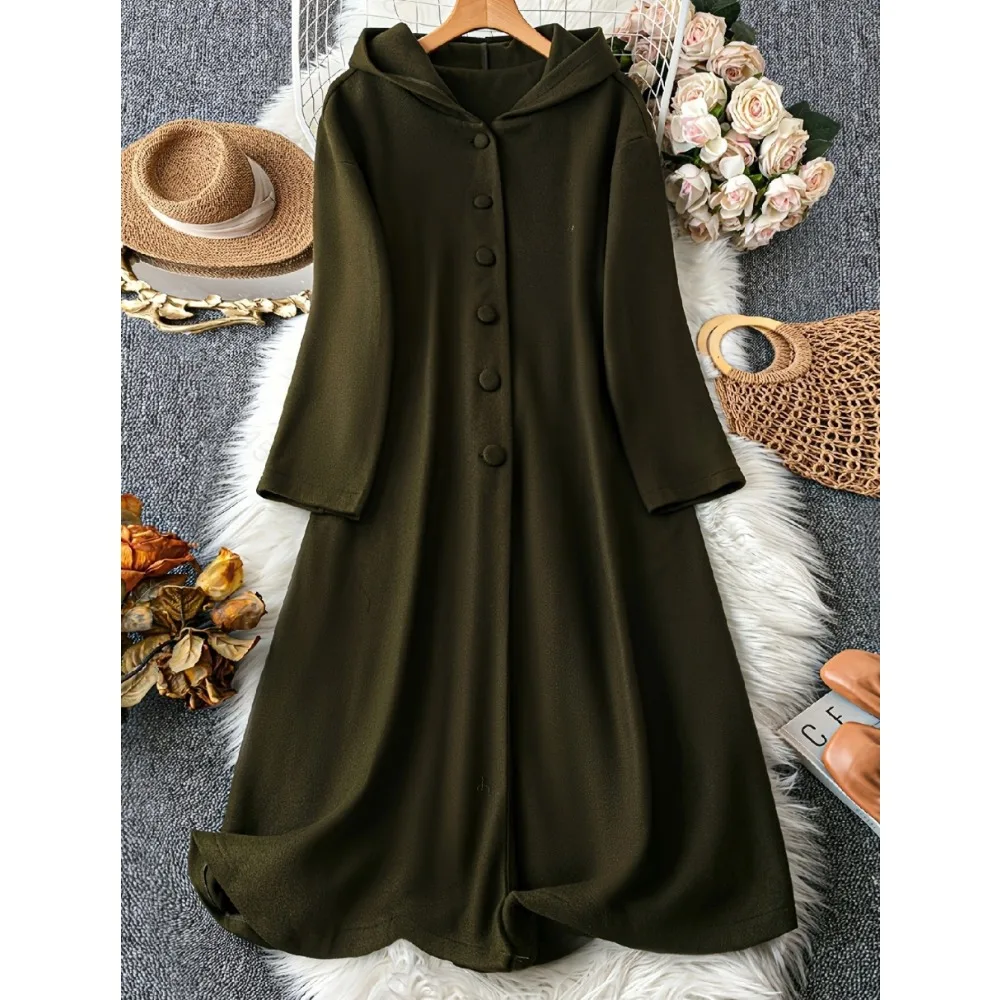

Autumn and winter women's long-sleeved Korean-style casual loose women's dress with hat, high-end and elegant long dress