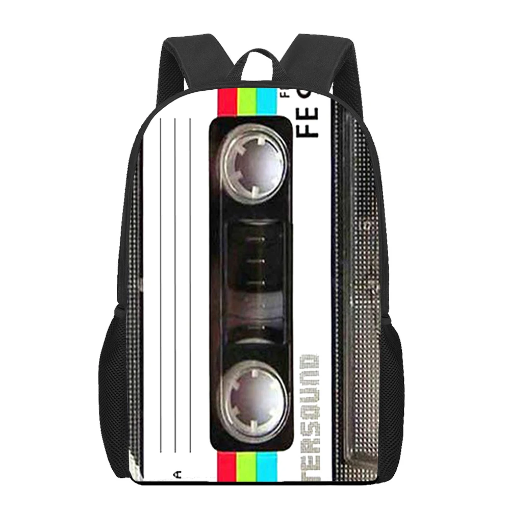 

Ретро боковая кассета, 3D печатная книжная сумка, мужской 16-дюймовый рюкзак для мальчиков-подростков, детский сад, детский рюкзак большой вместимости