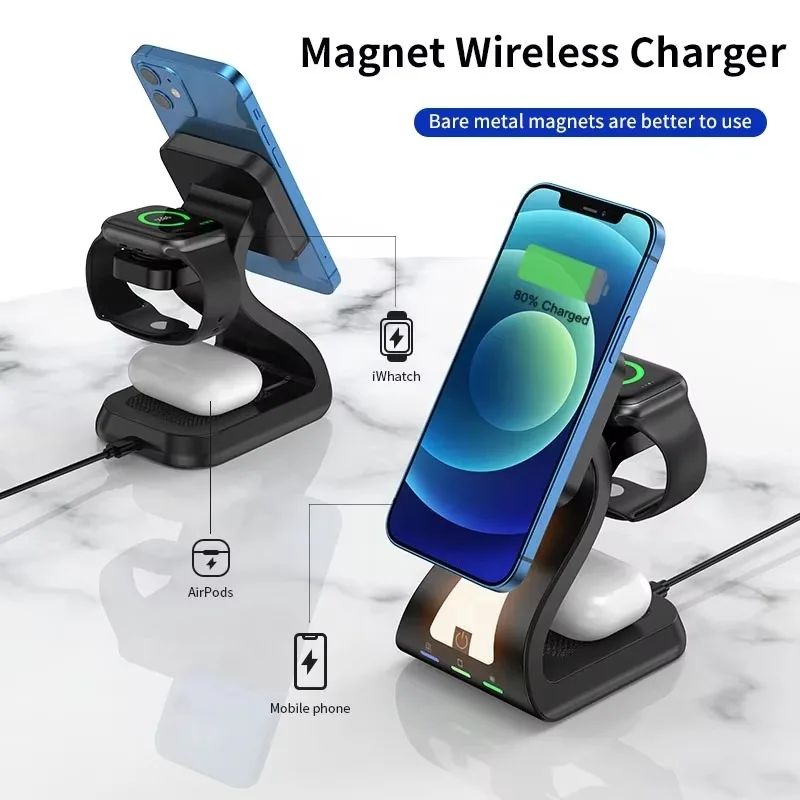 

Hot Sell 15W Fast Wireless Phone Charging Stand 3 In 1 Magnetic Wireless Chargers For Phone 13 For Earbuds For Smart Watch