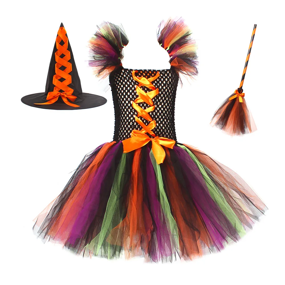 Girls Clothes Halloween Witch Cosplay Dresses Handmade Carnival Costume for Children Party Prom The Dress Kids Photo  Fancy Kids