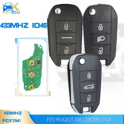 KEYECU 434MHZ ID46 PCF7941A Chip Flip Remote Smart Key for Citroen C3 C4 Cactus Hella for Peugeot 208 301 508 5008 Expert