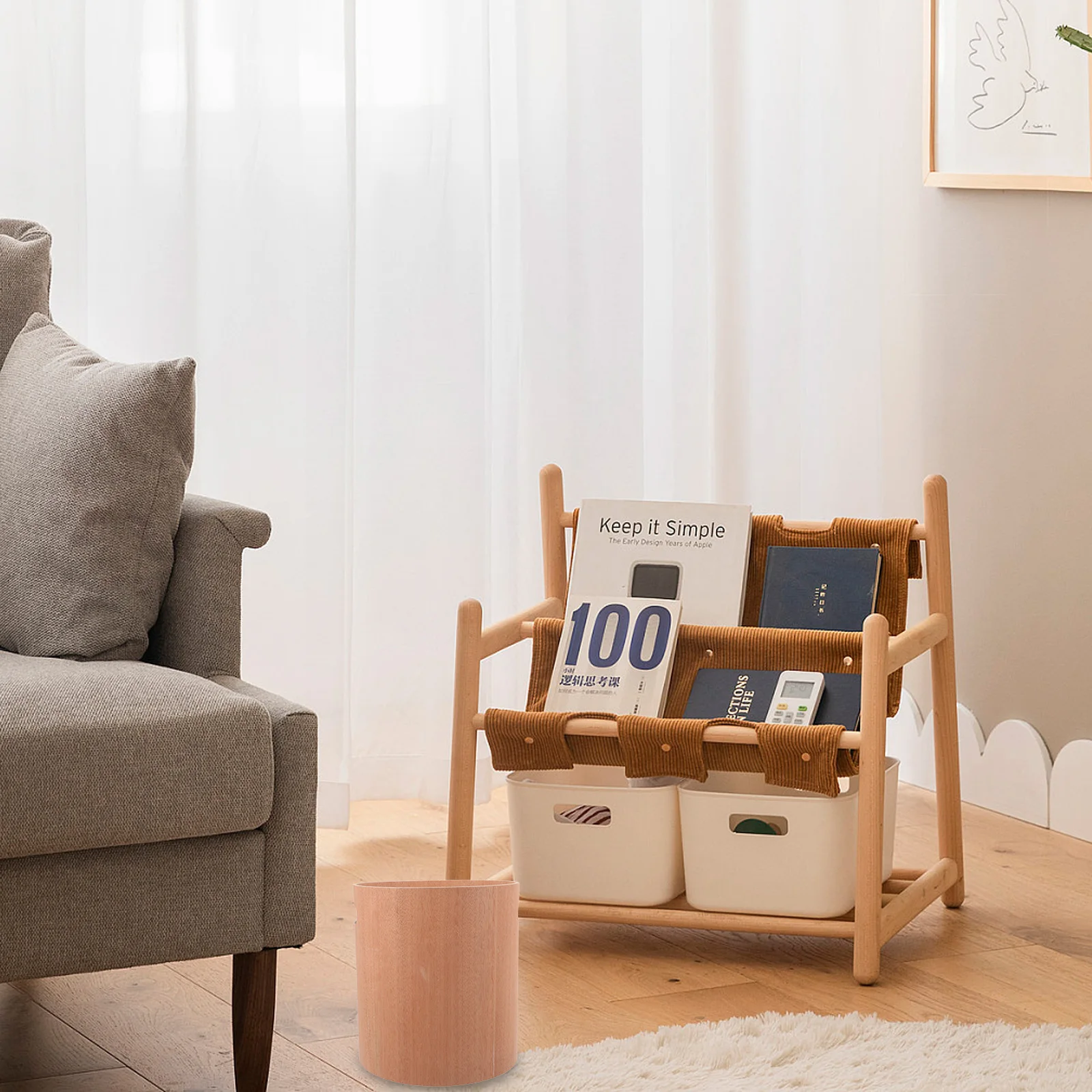 

Wooden Desk Wastebasket Elegant Design Removable Lid Convenient for Multiple Scenes Decoration Desktop Trash Can