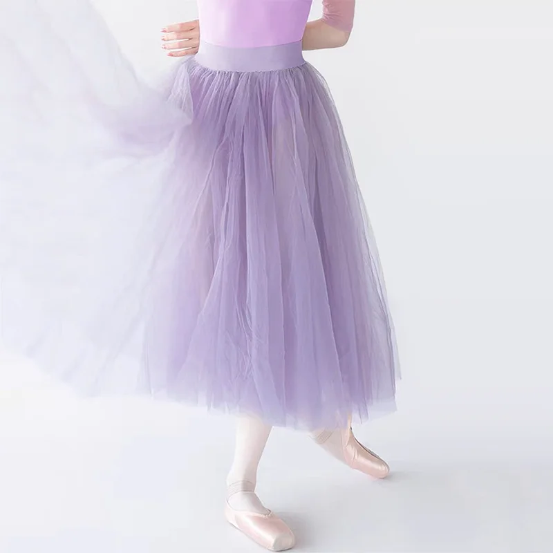 Adults Ballerina Professional Ballet Violet Purple Mesh Long Tutu Elastic Waist Tulle Ball Skirt Tutus Wholesale