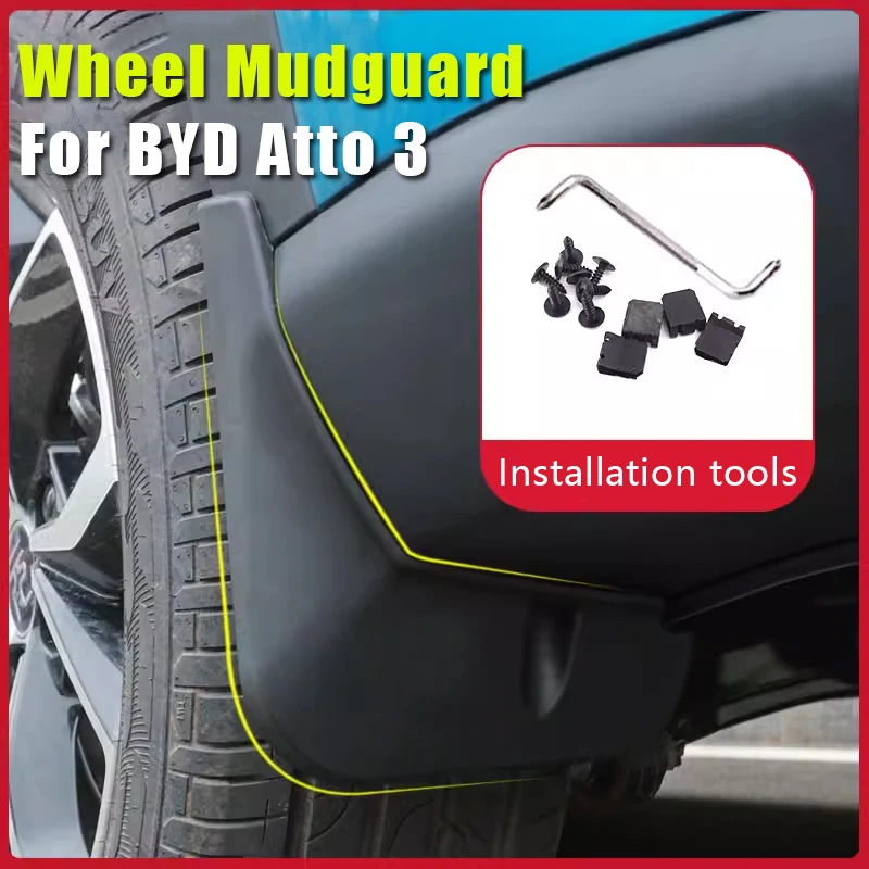 4PCS Car Wheel Mudguard for BYD Atto 3 Yuan Plus 22-23 Protective Auto paint Soft Tire Fender with Screw Refitted Accessories