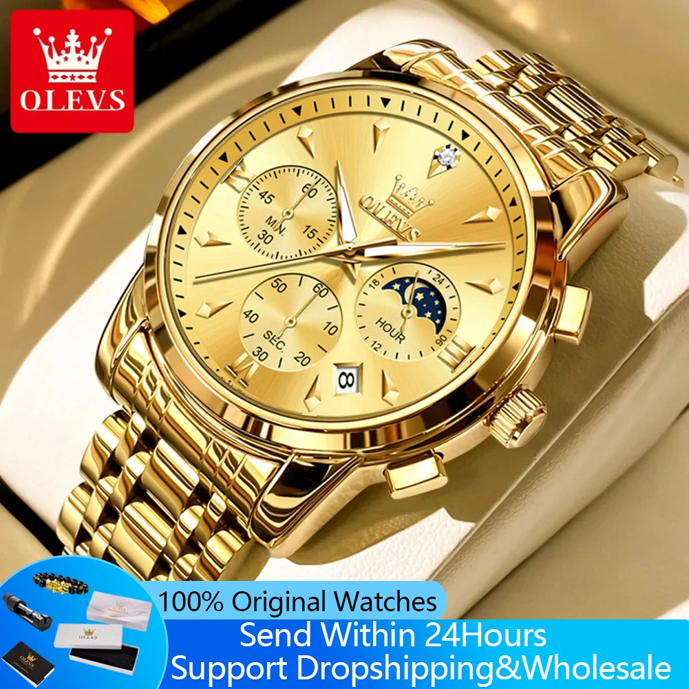 

OLEVS 3639, мужские часы, кварцевые часы с фазой Луны для мужчин, модный хронограф, роскошные наручные часы, водонепроницаемые светящиеся часы с датой