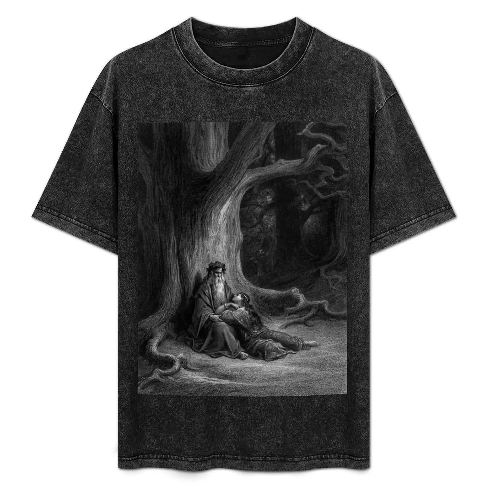 

The Beguiling of Merlin (Merlin and Vivien) by Gustave Doré T-Shirt Labor Work Casual T-Shirt