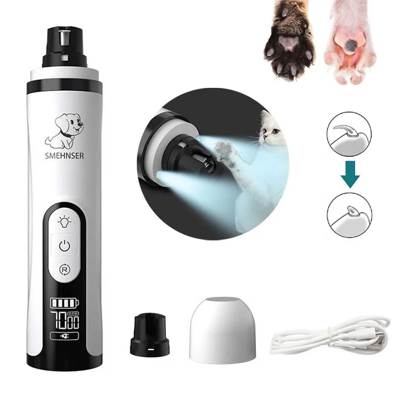 Electric Pet Nail Grinder With LED Light Cat Dogs Nail Clippers USB Rechargeable Paws Nail Cutter Pet Grooming Trimmer Supplies