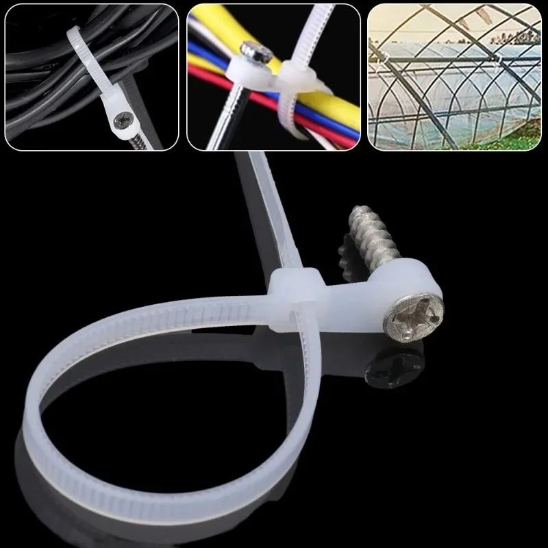 500/100PCS Screw Hole Cable Ties Reusable Fixed Nylon Cable Ties Self-locking Cord Ties Straps Fastening Loop Office Organizer image 4